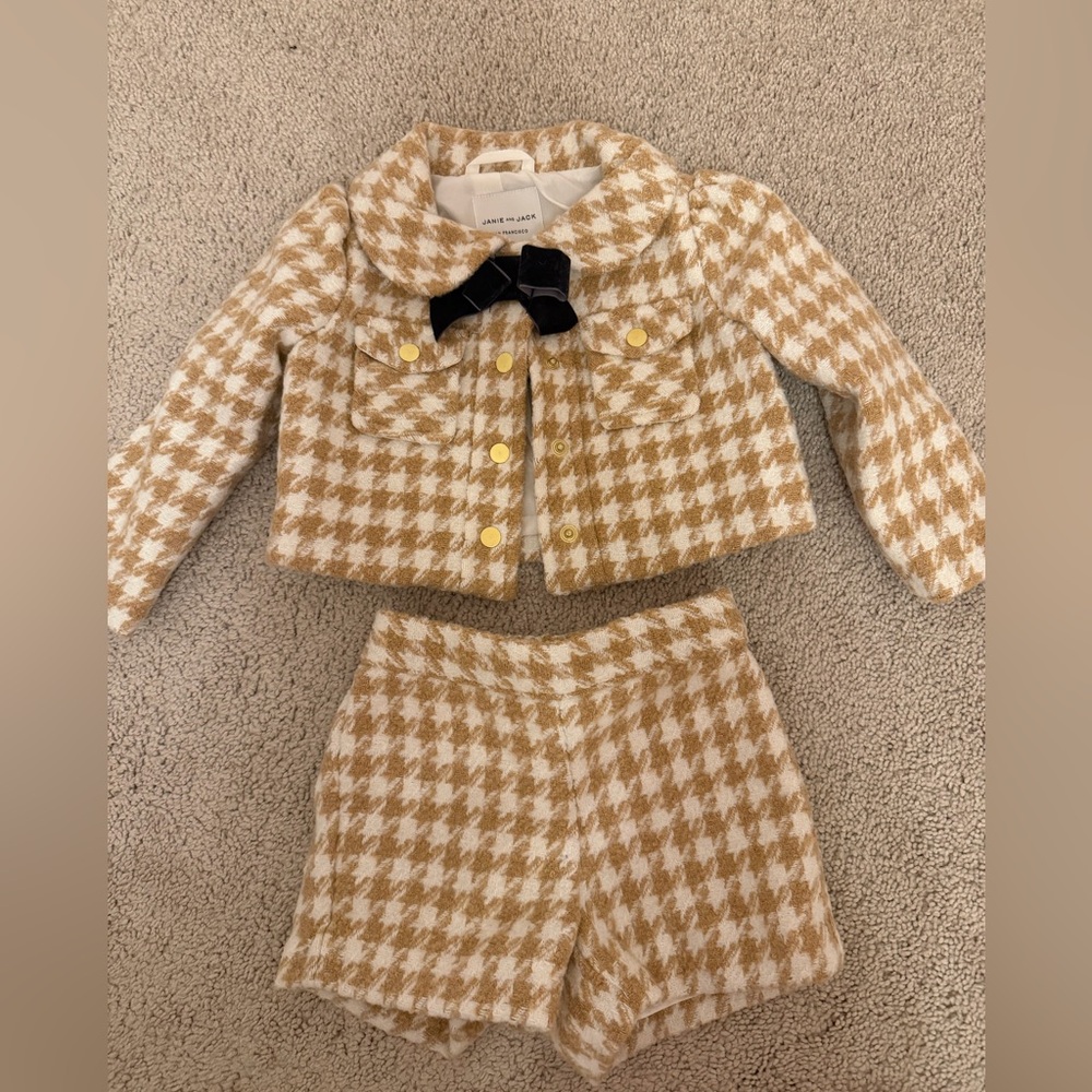 Janie and Jack Cream and Tan Houndstooth Jacket